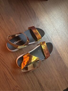 Nine West Metallic Gold Strap Flat Sandals